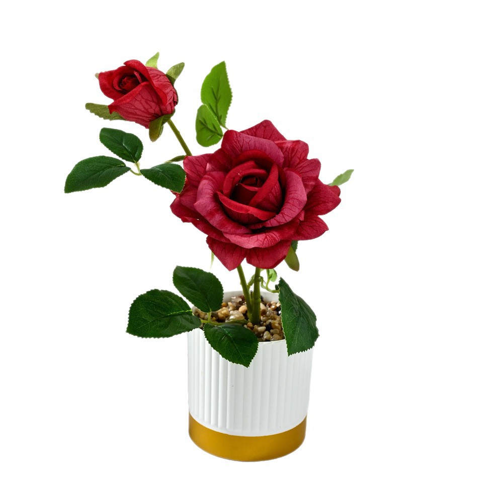 Cross-border dos extremos rosa bonsai moda imitación maceta flores falsas decoración del hogar fotografía ornamentos de flores artificiales de boda
