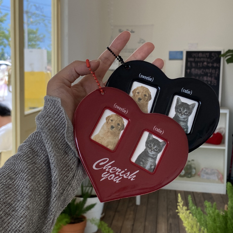 Han Ins Creative Love Photo Holder Bag Pendant Red Love Bean Taps Cute Puppy Heart Keychain Han Ins Creative Love Photo Holder Bag Pendant Red Love Bean Taps Cute Puppy Heart Keychain