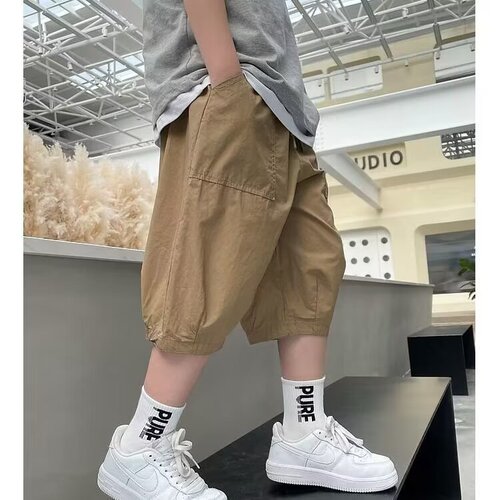 Children's Summer Thin 7/8 Length Pants Children's Korean Style Work Pants for Big Kids Loose and Comfortable Mid-Calf Outerwear