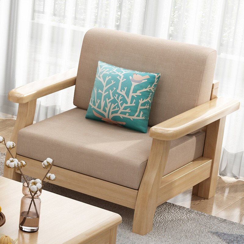 Sofá de la sala de estar paño de madera combinado con simple combinación de concubina doble pequeño apartamento muebles de madera maciza nórdica sofá cama