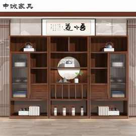 新中式办公室文件柜实木办公桌茶叶储物柜禅意展示柜博古架陈列柜