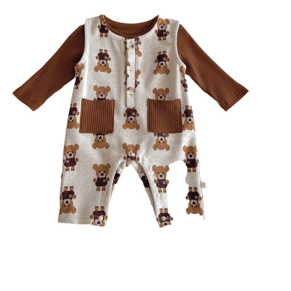 Bebé Otoño e Invierno mono niños y niñas bebé dibujos animados impreso chaleco camiseta de dos piezas para niños al aire libre mameluco