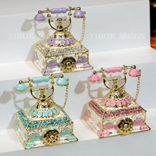 新款珐琅彩首饰盒电话机金属工艺品戒指耳钉饰品收纳盒家居摆件