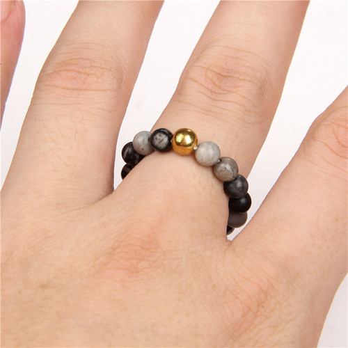 Amazon cross-border new 4m natural stone bead elastic ring for women, fashionable and versatile handmade beaded ring bracelet