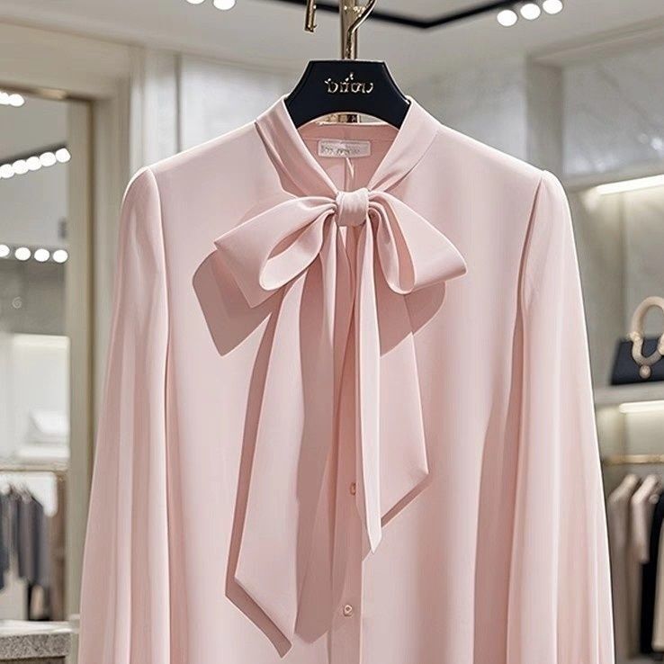 [Clearance Sale] High-End Luxurious Silk-Like Shirt 2025 Satin Bow Long Sleeve Ribbon Shirt for Women