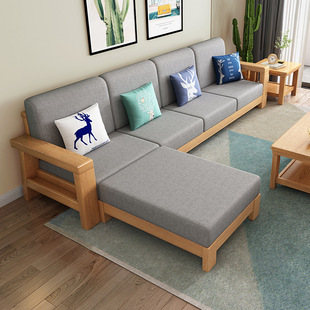 Nordic Solid Wood Sofa with Pull Bed Modern Small Apartment Furniture Simple Economical Living Room Wooden Fabric Sofa