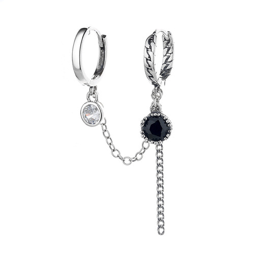 Yunchaoxuan S925 sterling silver Internet celebrity trendy and cool personality double ear buckle black zircon tassel niche design earrings