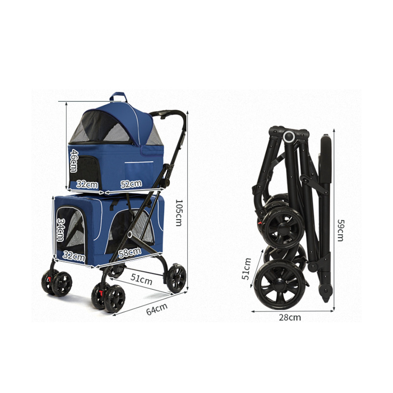 Cochecito Plegable para Mascotas de Tela Oxford 300D y Tubo de Acero, Cierre con un Clic para Perros y Gatos