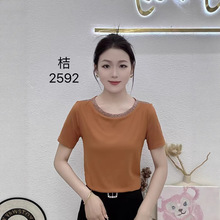 2025年夏季新款女针织衫时尚百搭天丝棉圆领短袖修身上衣短袖t恤