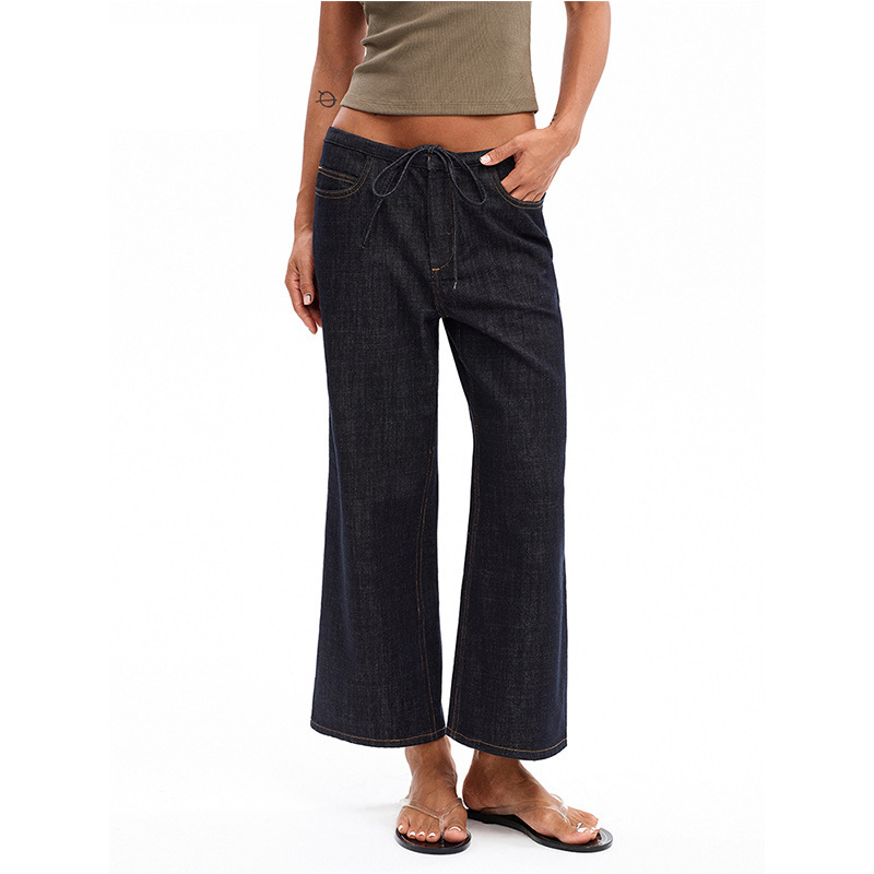 Stylish Walking Pants_Original Denim Color Drawstring Slight Flare Jeans for Women/Low Waist Casual Vintage Cropped Pants Stylish Walking Pants_Original Denim Color Drawstring Slight Flare Jeans for Women/Low Waist Casual Vintage Cropped Pants