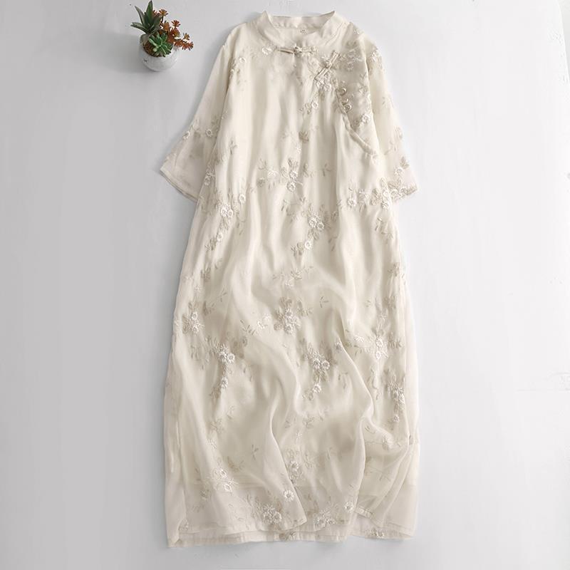 Real Shot New Chinese Style Retro Style Heavy Industry Embroidery Artistic Loose Elegant Retro Buckle Cheongsam dress