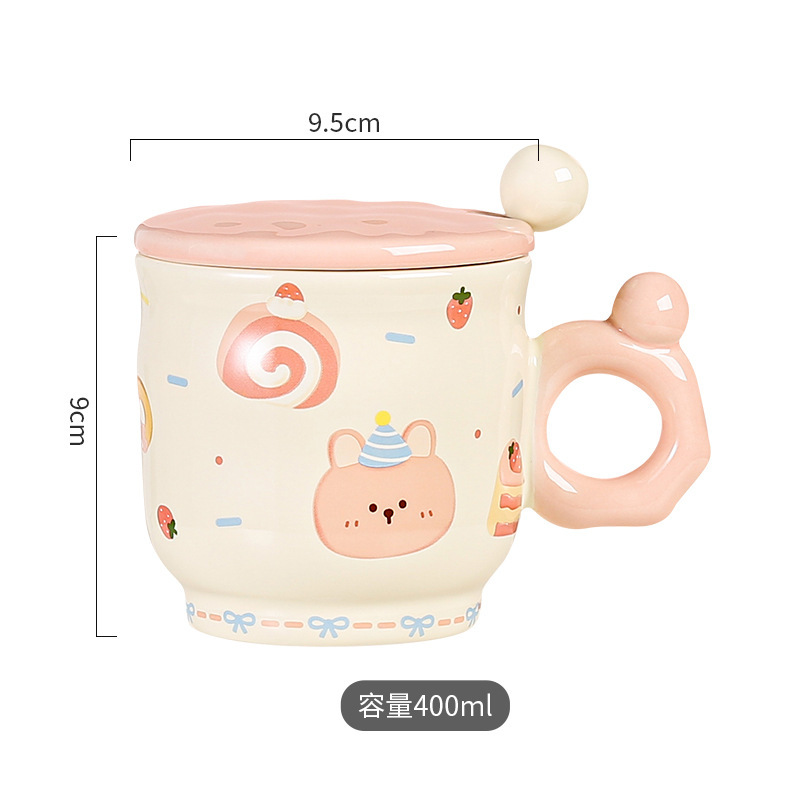 クマの漫画かわいいセラミックカップマグ女の子ギフトウォーターカップ高価値蓋付きギフトカップセラミック|undefined