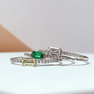 New 925 Silver Emerald Cutting Fashion Simple Small Thin Wall 50 Points Emerald Ring Square Small Diamond Ring