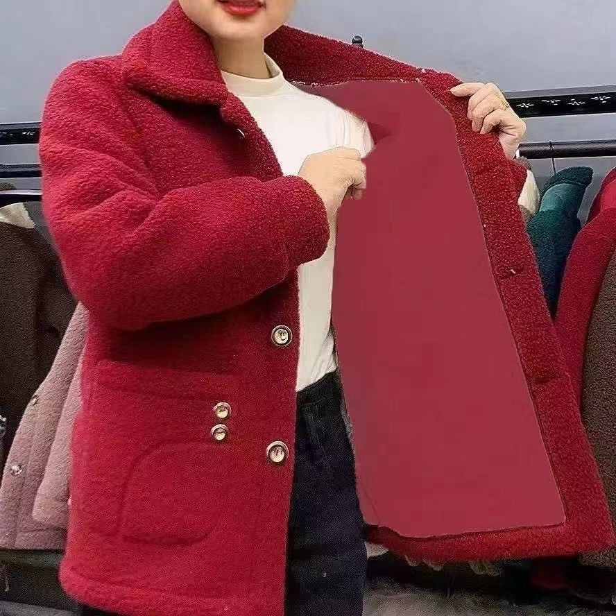 Cappotto caldo di pelliccia di agnello spesso foderato in pile transfrontaliero per la mamma, cappotto di media lunghezza, cappotto di pelliccia femminile all'ingrosso_voghion.com