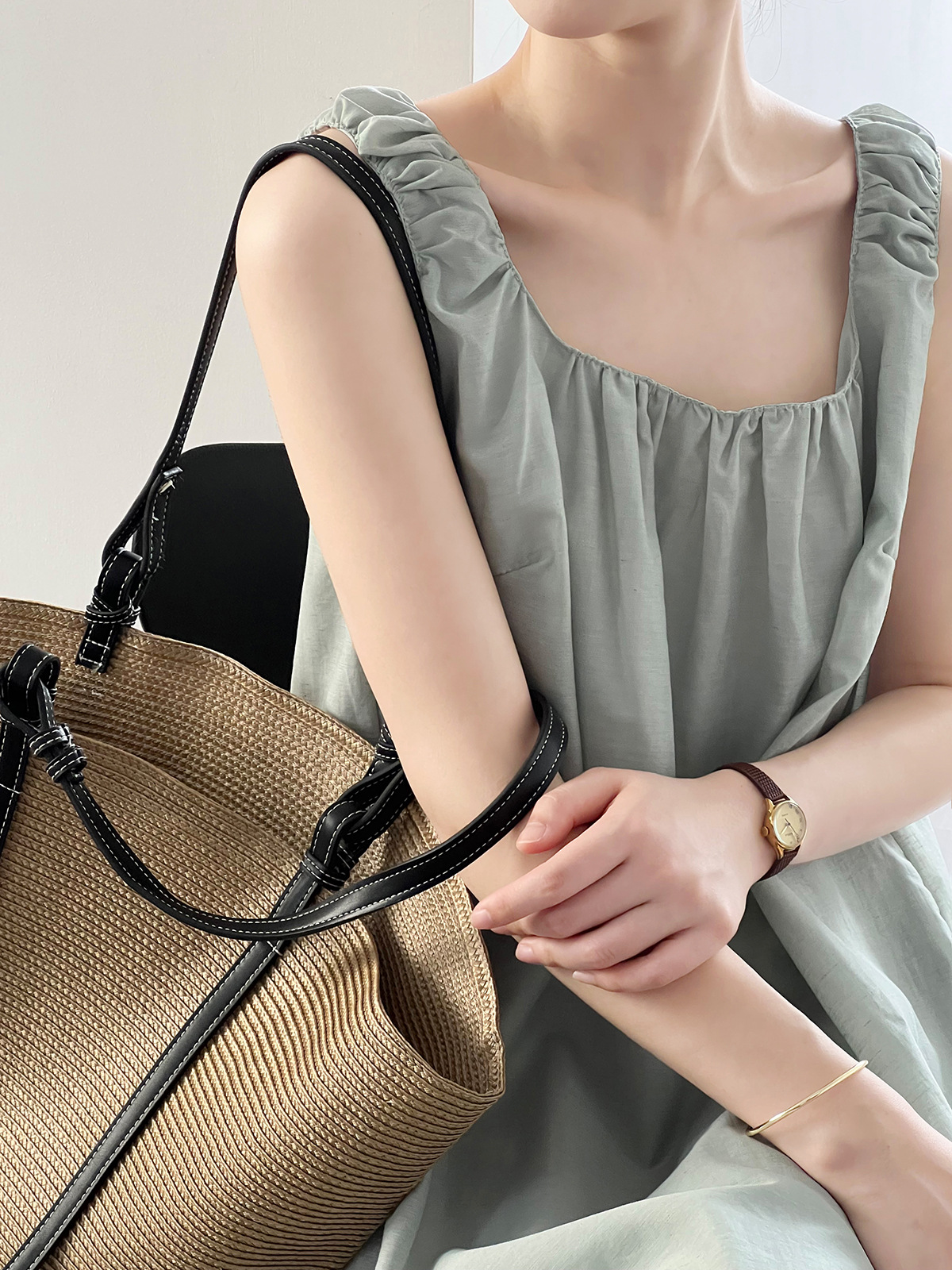 Design Sleeveless Dress Summer Lace up U Neck Backless Mid Length Vest Dress