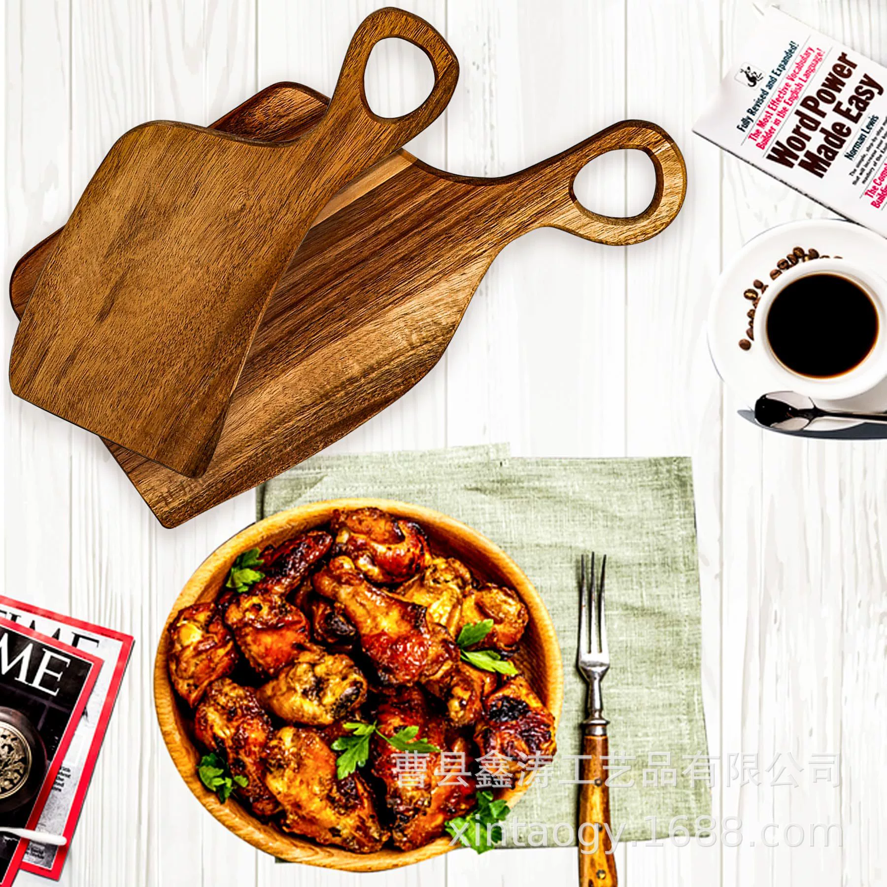 Деревянный поднос для двоих с ручками, разделочная доска для кухни, доска для нарезки, доска для приготовления пищи, доска для фруктов, деревянная доска для стейков и хлеба.