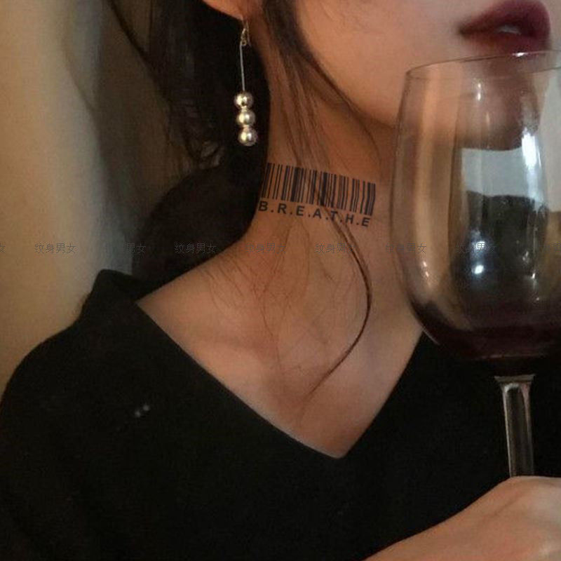 Personalized English Breathing Letter Barcode Herbal Juice Tattoo Stickers, Long-Lasting, Waterproof, Non-Fading, Realistic