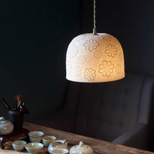 日式全铜陶瓷吊灯复古印花餐厅茶室饭桌玄关衣帽间灯美感氛围灯
