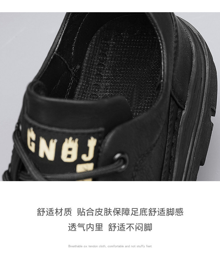 Giày bốt Martin nam cổ thấp da PU chống nước, đế cao su, phong cách retro — Kaki, màu đen chi tiết 11