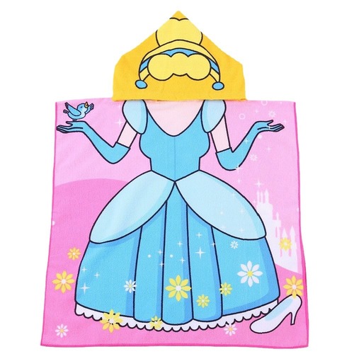 Cartoon Children's Cape Beach Towel Cape for Toddlers with Hat, Wearable Bath Towel Super Fine Fiber Sunscreen Swimsuit for Girls