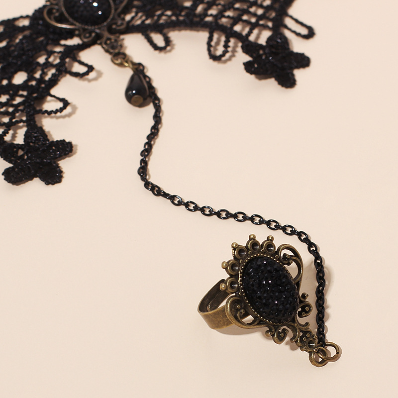 10g Weight Bracelets Classification Travel Occasion Women'S Gender Black Color Flower-shaped Lace Bracelet Ring One-hand Knitted Bracelet 6