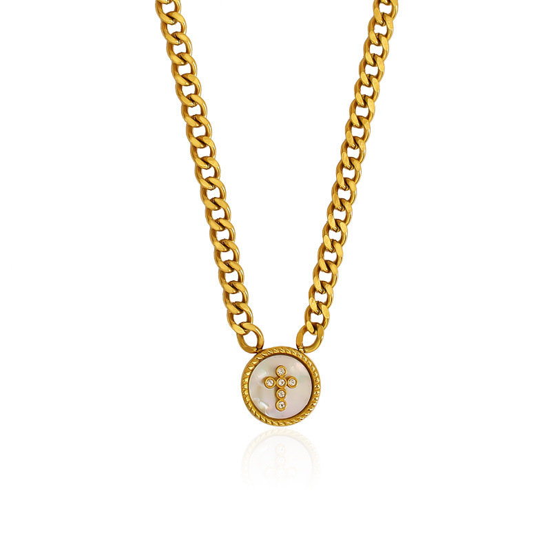 Collier ras de cou rétro géométrique en coquillage et strass_voghion.com