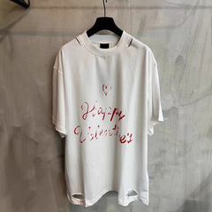 パリB家の新型バレンタインデー限定カジュアル半袖世家高街男女トレンド破穴レトロ古いtシャツ