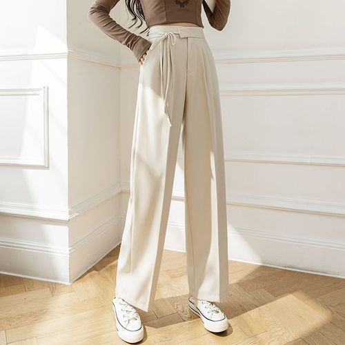 Women's Fall Straight Corduroy Belted Suit Pants, High-Waisted Flowy Wide Leg Pants 2025 Western Pants Casual Trousers