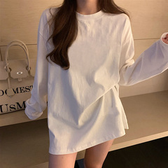 韓国風白長袖Tシャツ レディース 春服 ゆったりインナー ベーシックシャツ 春秋 ゆったりスタイル 綿100％Tシャツ トップス インスタ映え