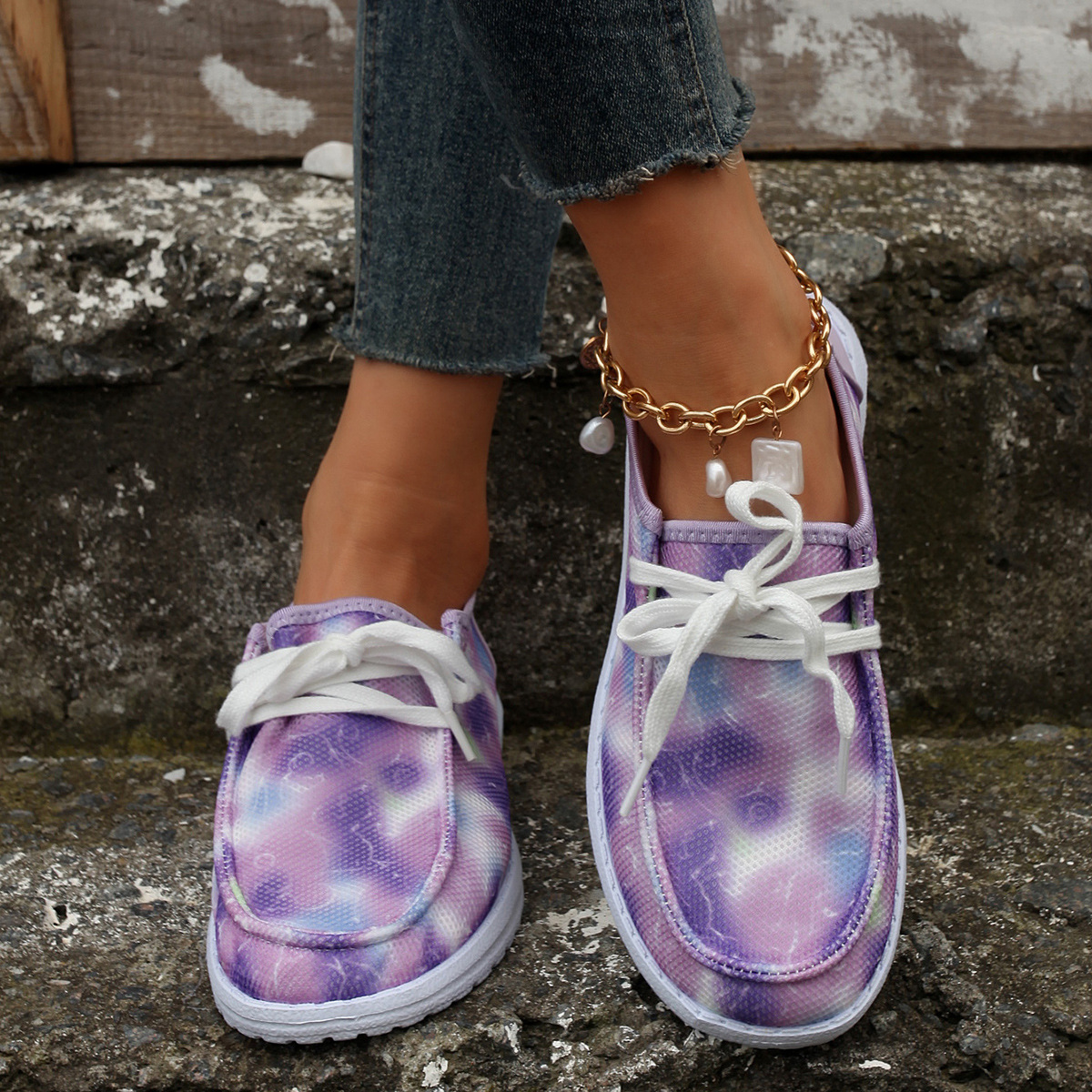 Women's Shoes large size color matching low top shoes flat round head graffiti canvas breathable sneakers _voghion.com