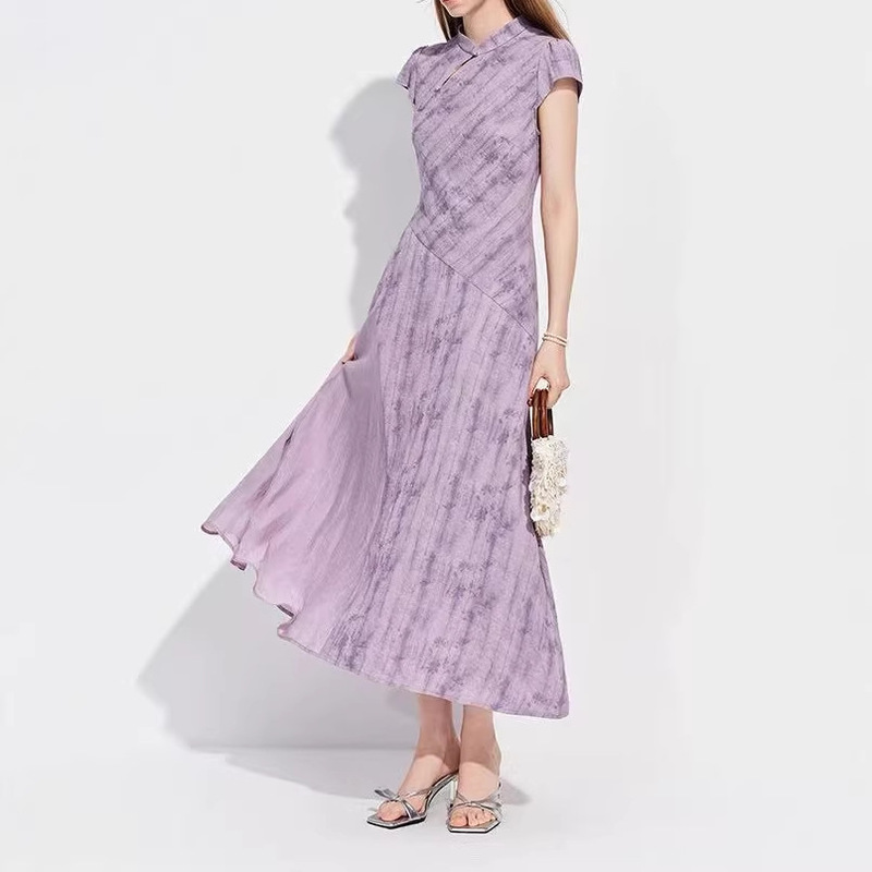 Fansilanen Purple Cheongsam New Chinese Style National Style Printed Dress Women's Spring 2026 New Long Skirt