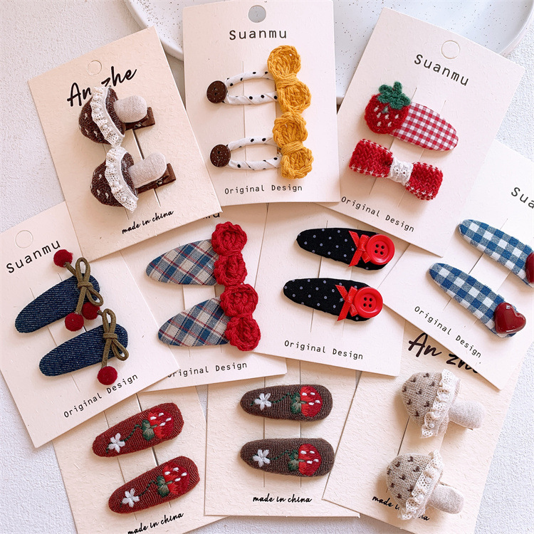 New Children's Yarn Bow Strawberry Plaid Water Drop Hairpin For Girls,...