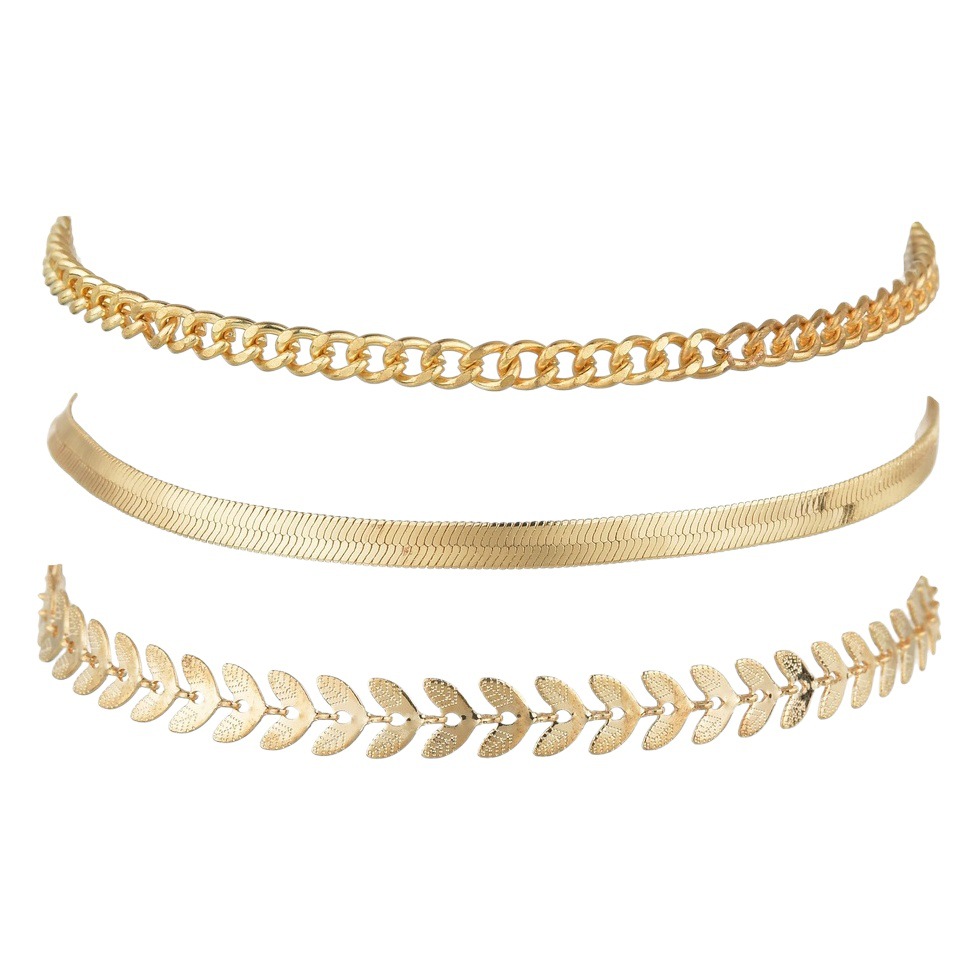 Joyería Rongshang, conjunto de tobillera transfronteriza, tobillera de moda para mujer, conjunto de tres piezas, cadena plana para oreja de trigo y serpiente, accesorios para pies