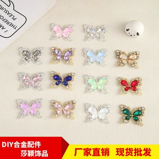 新款合金水钻diy蝴蝶服装发饰配件合金电镀钻盘蝴蝶手工饰品配件