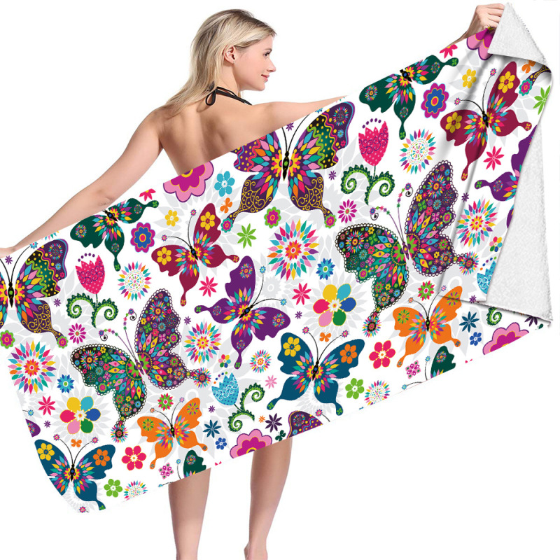 Classic Color Butterfly Skull Beach Towel Microfiber Double-sided Velvet Beach Towel Bath Towel Square Towel Beach Towel