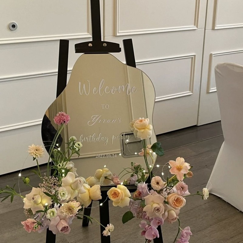 镜面迎宾牌亚克力网红装饰生日婚礼派对布置打卡背景拍照道具摆件|undefined