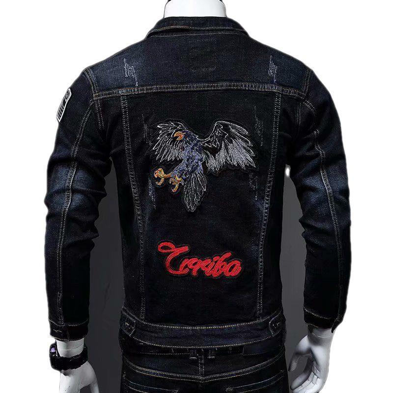 Abrigo de mezclilla de los hombres primavera y otoño nuevo estilo coreano slim fit casual ropa de trabajo chaqueta de moda solapa capa superior mapache