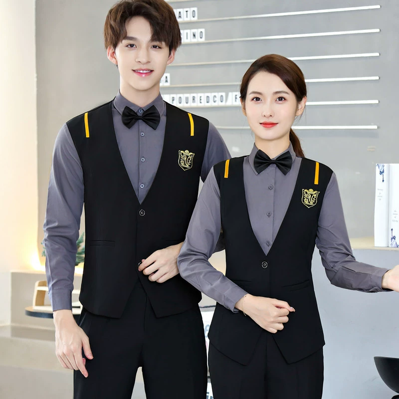 Поддельный жилет из двух частей, мужской и женский кофейный западный ресторан, гостиничный инструмент, бар, KTV, рабочая одежда для официанта, с длинным рукавом