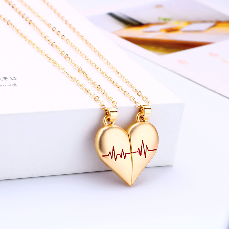 Holiday, Shopping Occasion Simple Style Streetwear Electrocardiogram Heart Shape Alloy Plating Valentine's Day Couple Pendant Necklace