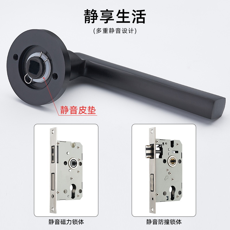 Cerradura de la puerta del hogar Universal split Lock interior dormitorio anticuado cerradura de la puerta manija de la puerta Negro