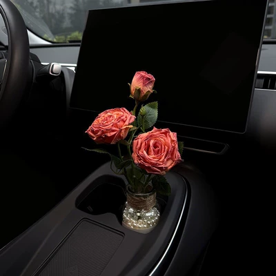 Decorations, Car Aromatherapy, Water Cup Holder – Car ornaments - vase-with-pearlsfrench-burnt-edge-rose-rose-red-includes-perfume