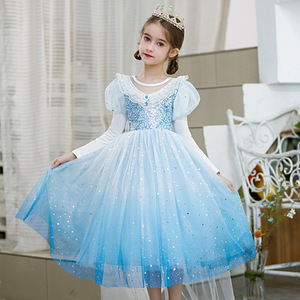 Gradient Blue stage performance fairy princess dress for kids baby Aisha princess dress little girl long skirt girl festival birthday gift dress