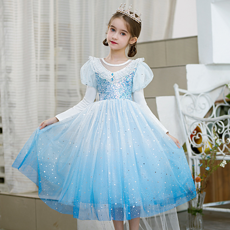 The spring of 2022 the new gradient elsa princess dress little girl ice and  snow festival performances of the girls dress colors of the dress