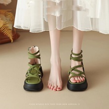 小个子甜美凉鞋女鞋2025年春夏新时尚交叉绑带仙女风厚底罗马凉鞋