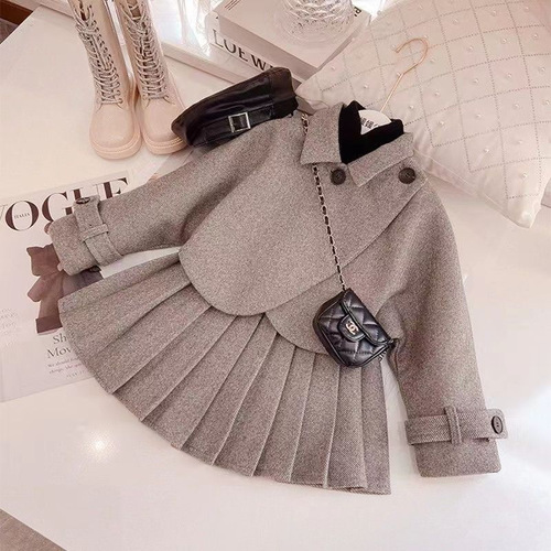 Korean Spring and Autumn Girls' Wool Blend Set Jacket Pencil Skirt Two-Piece Set Fashionable and Trendy