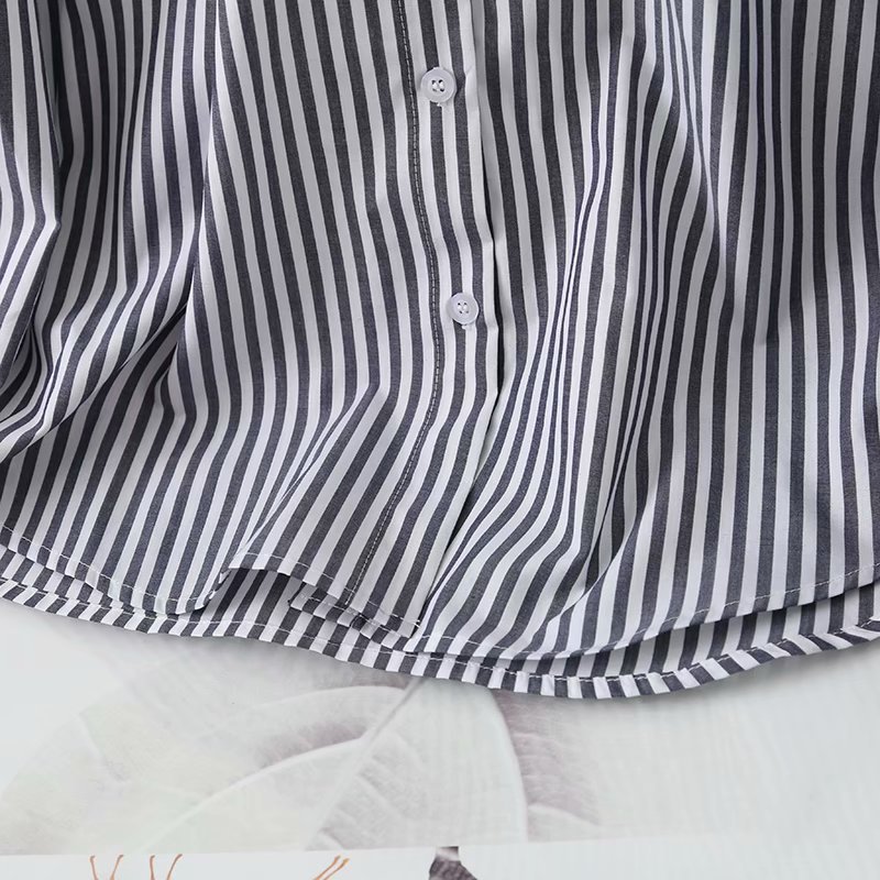 fashion lapel striped poplin blouse  NSAM33962