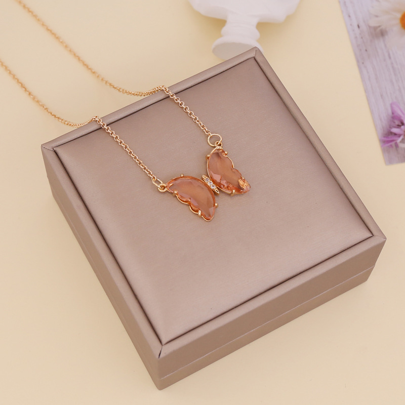 Bijou transfrontalier européen et américain : collier papillon en verre multicolore pour femme, créatif et polyvalent._voghion.com