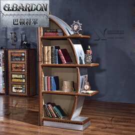 威士忌雪茄吧复古帆船书柜设计师个性书架美式铝皮铆钉工业朋克风