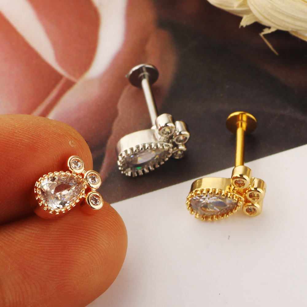 Simple Style Water Droplets Stainless Steel Inlay Zircon Ear Studs 1 Piece