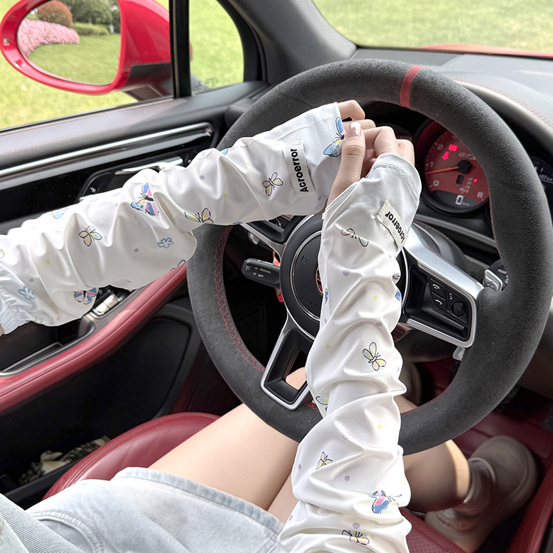 Lindas mangas de protección solar de seda de hielo de mariposa degradada, guantes anti-UV para mujer, ciclismo de verano, protección para los brazos, mangas de hielo